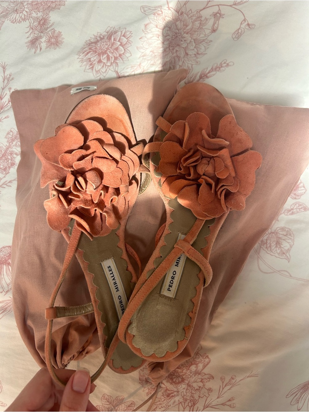 Pedro Miralles Dusty Rose Floral Suede Women's heels
